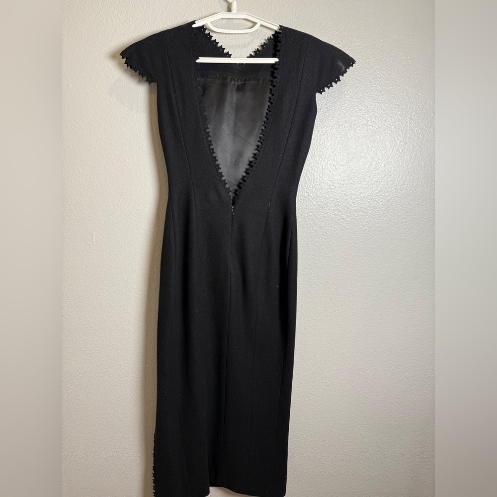 Antonio Berardi Wool Dress Size XS Black Midi Sheath V-Neck Cap Sleeve - Picture 2 of 7